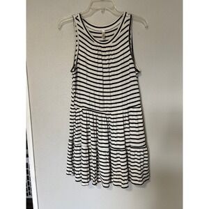 Magic Fit Sleeveless White And Black Striped Tank Dress Ladies Size Small